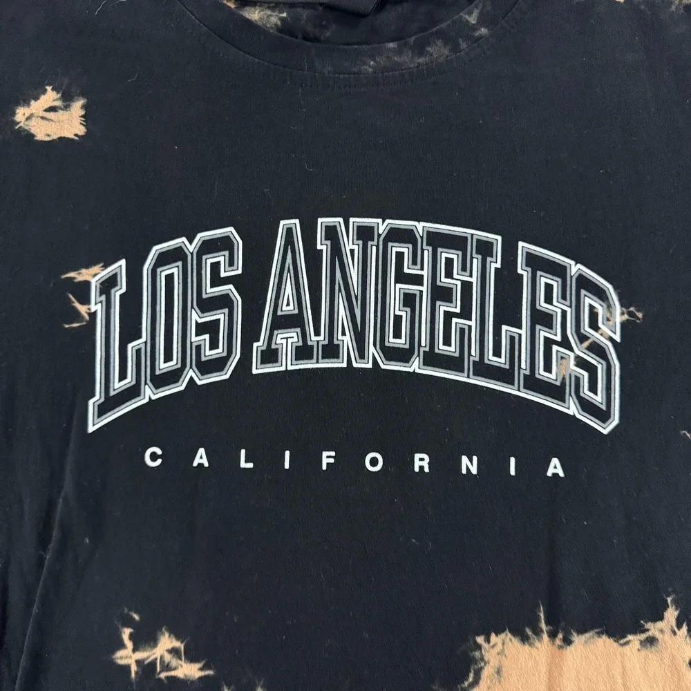 ROMWE Black Los Angeles California Tie Dye Bleach Graphic T Shirt Size Large - Picture 3 of 8